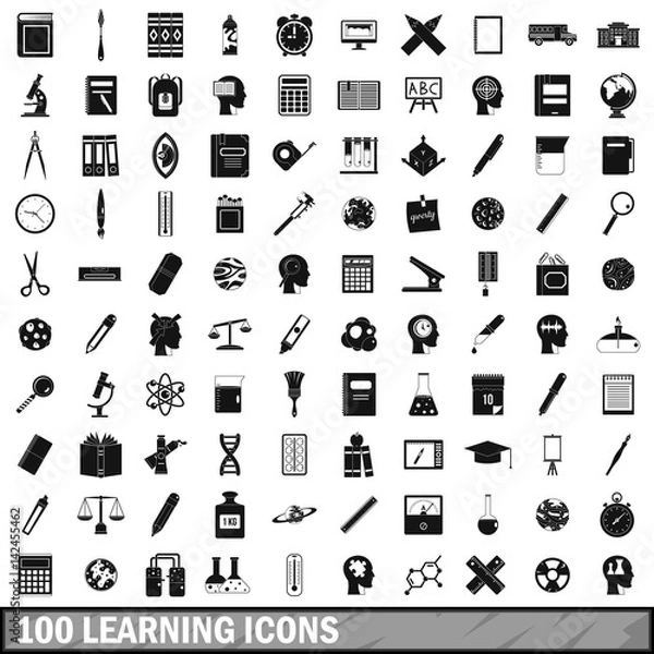 Fototapeta 100 learning icons set, simple style 