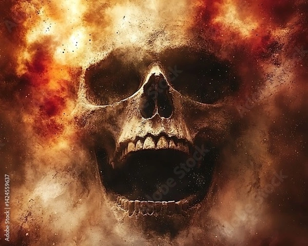 Obraz Skull in Fiery Cloud