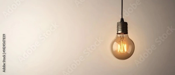 Fototapeta Illuminating Ideas: A Glowing Vintage Lightbulb Against a Neutral Background