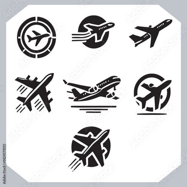 Fototapeta Digital Airplane Silhouettes Graphic Symbol for Web and Mobile UI Design 