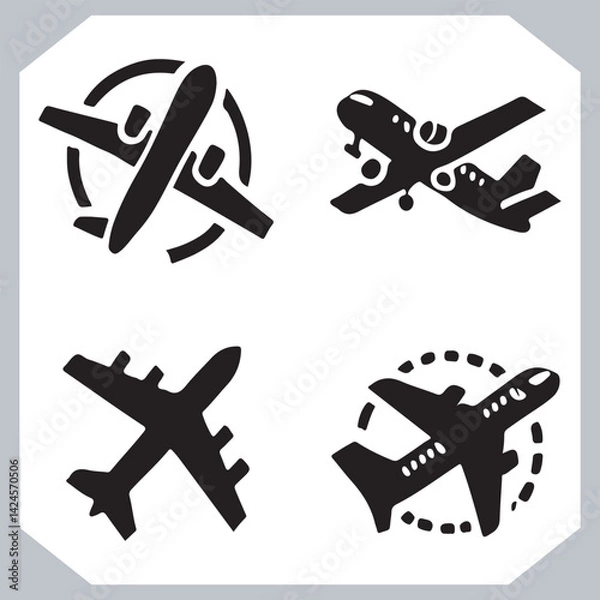 Fototapeta Digital Airplane Silhouettes Graphic Symbol for Web and Mobile UI Design 
