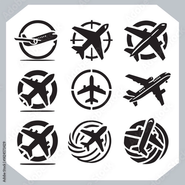 Obraz Airplane Silhouettes Illustration for Web Interfaces and Travel Applications 