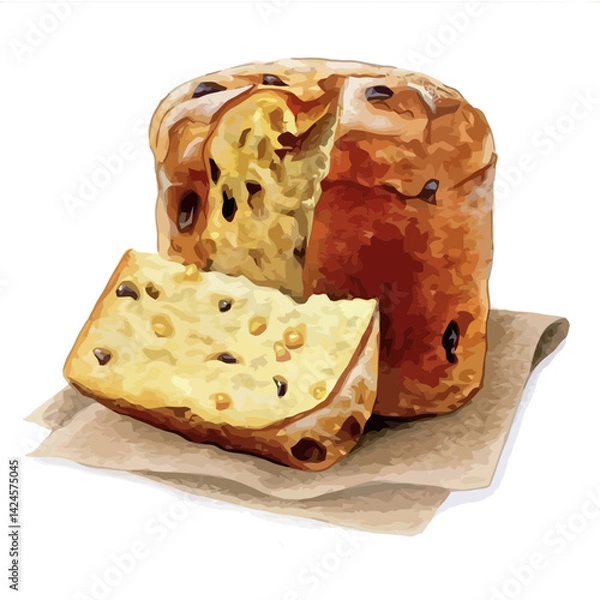Obraz Easter Panettone or Kulich Bread Vector Illustration with Raisins and Candied Fruit