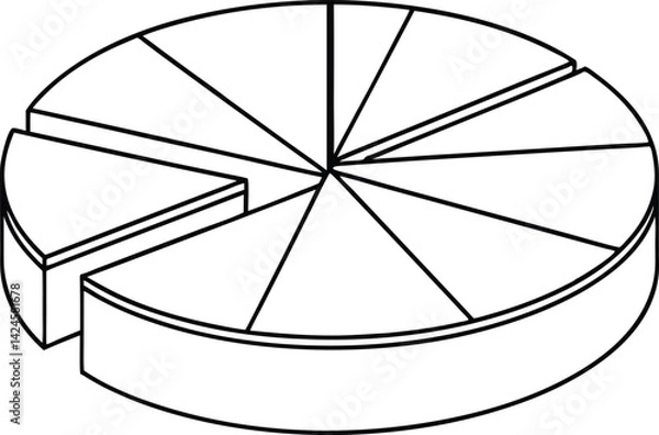 Fototapeta Isometric Pie Chart Slice Removed 3D Diagram with Black Outline on White