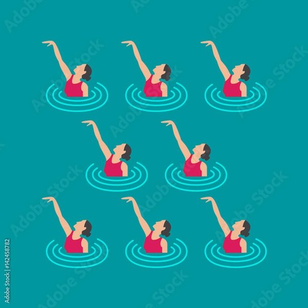 Fototapeta Woman athlete on the performance of synchronized swimming performing art elements