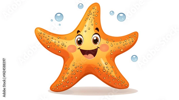 Fototapeta A cartoon starfish with a smile on its face. Generated using AI.