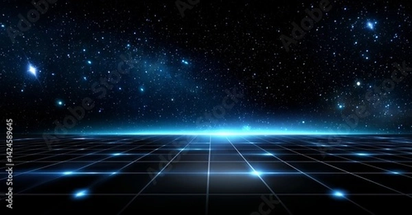 Obraz The background features a futuristic digital grid and particles in an abstract cyber technology environment, created as a 3D illustration