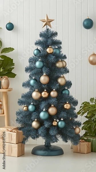 Obraz Teal Christmas Tree Decorated