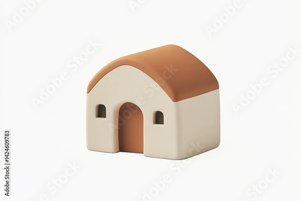 Obraz Minimalistic pastel pink and cream toy house isolated on white background, perfect for real estate, home iconography, or child-friendly graphic design concepts.