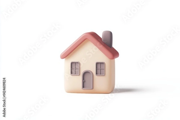 Obraz Minimalistic pastel pink and cream toy house isolated on white background, perfect for real estate, home iconography, or child-friendly graphic design concepts.