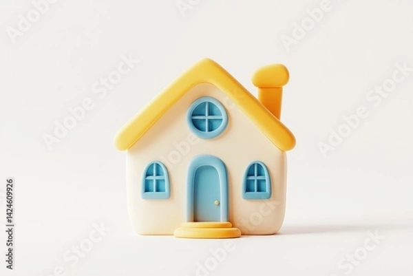 Obraz Minimalistic pastel pink and cream toy house isolated on white background, perfect for real estate, home iconography, or child-friendly graphic design concepts.