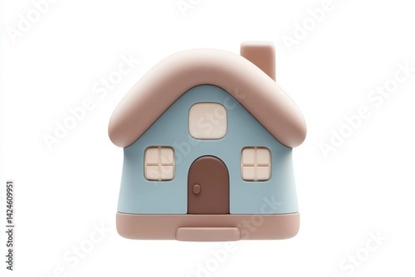 Obraz Minimalistic pastel pink and cream toy house isolated on white background, perfect for real estate, home iconography, or child-friendly graphic design concepts.