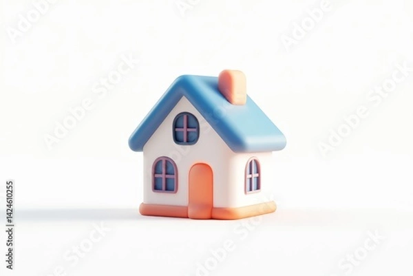 Obraz Minimalistic pastel pink and cream toy house isolated on white background, perfect for real estate, home iconography, or child-friendly graphic design concepts.