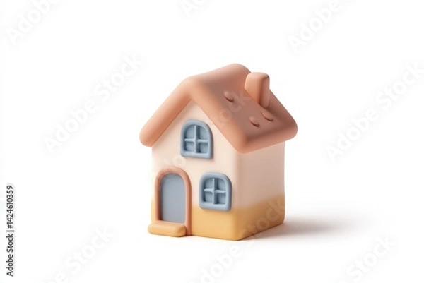 Obraz Minimalistic pastel pink and cream toy house isolated on white background, perfect for real estate, home iconography, or child-friendly graphic design concepts.