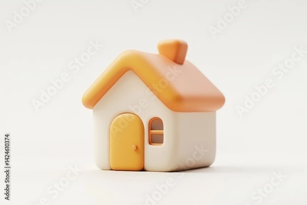 Obraz Minimalistic pastel pink and cream toy house isolated on white background, perfect for real estate, home iconography, or child-friendly graphic design concepts.