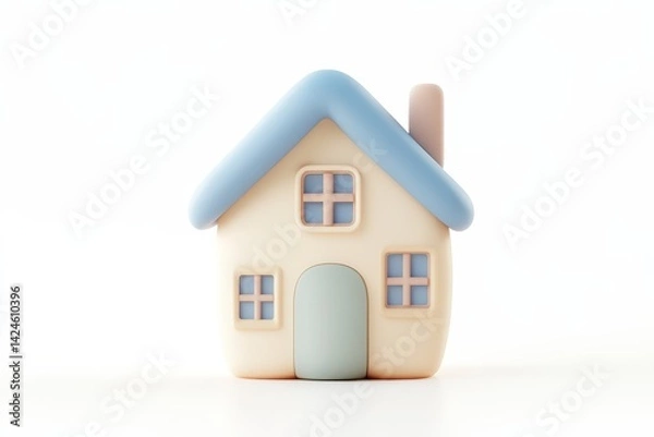 Obraz Minimalistic pastel pink and cream toy house isolated on white background, perfect for real estate, home iconography, or child-friendly graphic design concepts.
