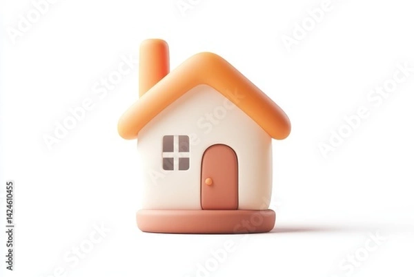 Fototapeta Minimalistic pastel pink and cream toy house isolated on white background, perfect for real estate, home iconography, or child-friendly graphic design concepts.