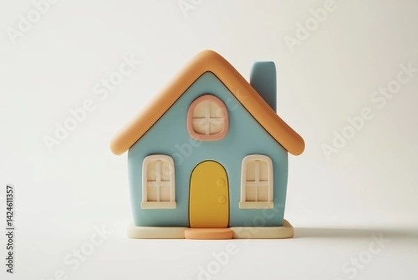 Obraz Minimalistic pastel pink and cream toy house isolated on white background, perfect for real estate, home iconography, or child-friendly graphic design concepts.