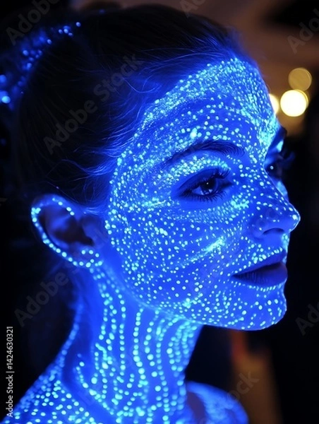 Obraz Woman's face, lit with glowing dots