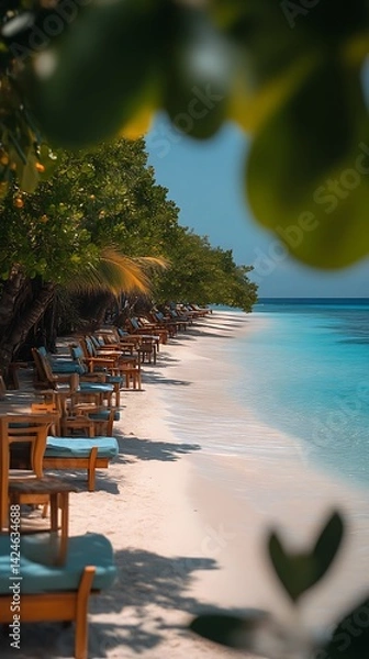 Obraz Tropical beach cafe row, calm water, sunny day