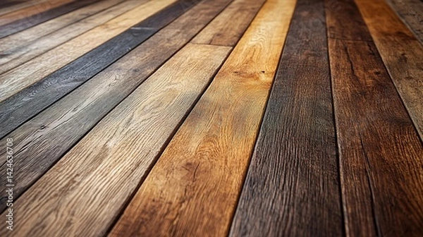 Fototapeta Angled View of Varied Wooden Planks Showing Texture and Color Va