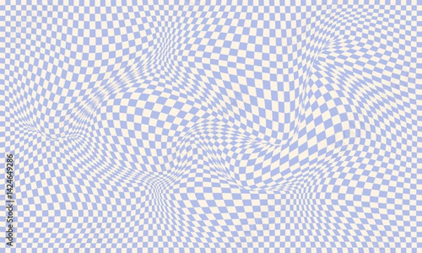 Fototapeta Groovy checker seamless pattern, wavy abstract retro checkerboard background. Trippy wave board geometric. Funky square warp y2k chess psychedelic 90s print.