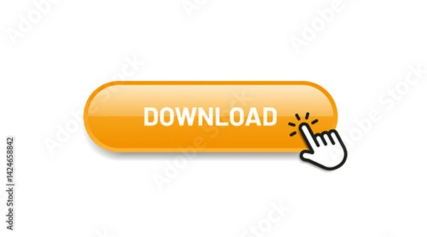 Obraz 3D download button icon. Upload icon. Down arrow bottom side symbol. Click here button. Save cloud icon push button for UI UX, website, mobile application.
