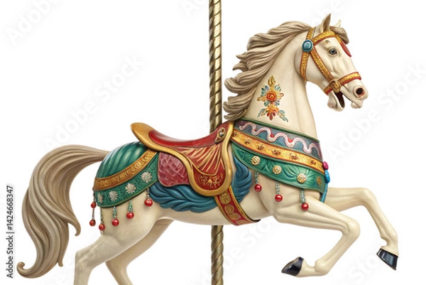 Obraz a plastic horse of a carousel , isolated on transparent background - generated by ai