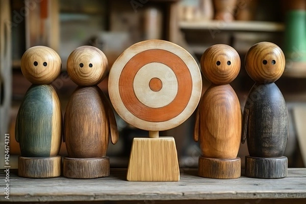 Obraz Wooden figurines, target, workshop setting