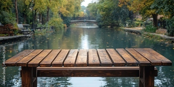 Obraz Wooden Table Canalside Autumn