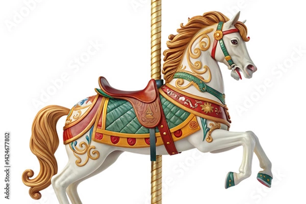 Obraz a plastic horse of a carousel , isolated on transparent background - generated by ai