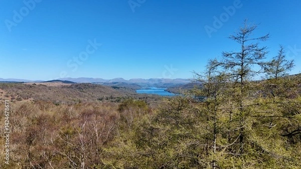 Fototapeta Aerial view of Windermere from Lakeside in spring