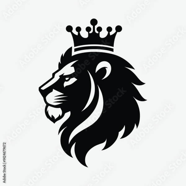 Fototapeta Majestic lion head with crown silhouette vector illustration