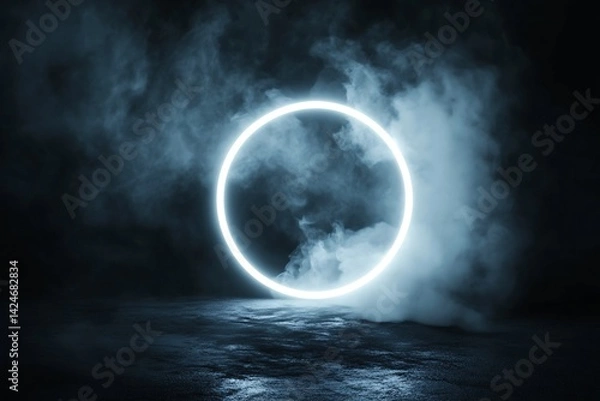 Fototapeta Circular Neon Light in Smoky Environment