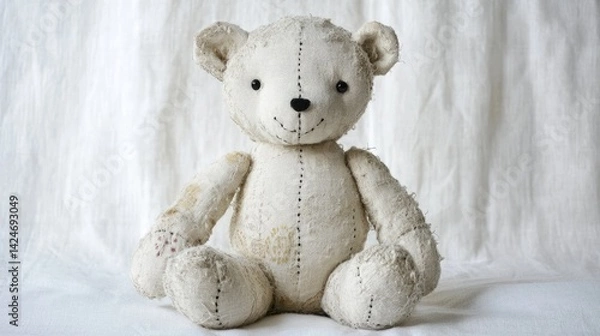 Fototapeta A soft and plush teddy bear toy with intricate stitching details