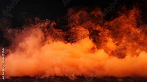 Fototapeta Orange Smoke Cloud on Black Background