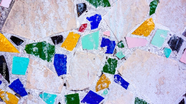 Fototapeta Colorful stone mosaic with chaotic pattern, seamless background texture