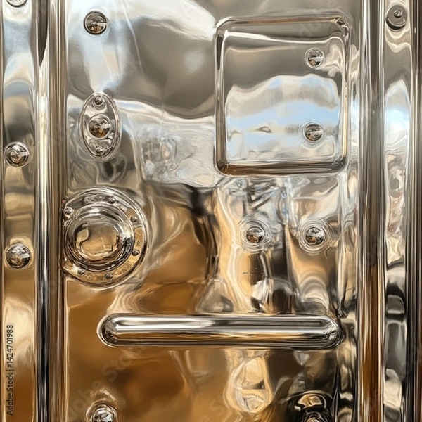 Fototapeta A close-up of a shiny, stainless silver metallic wavy background