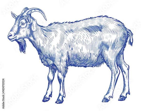 Fototapeta PNG Hand drawn a goat livestock vintage animal.