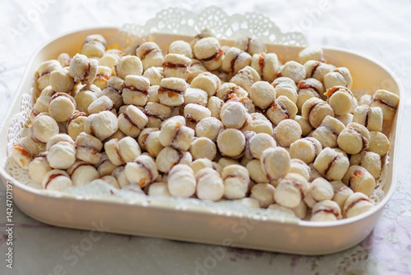 Fototapeta Vanilla cookies delicious assorted cookies served on a decorative tray
