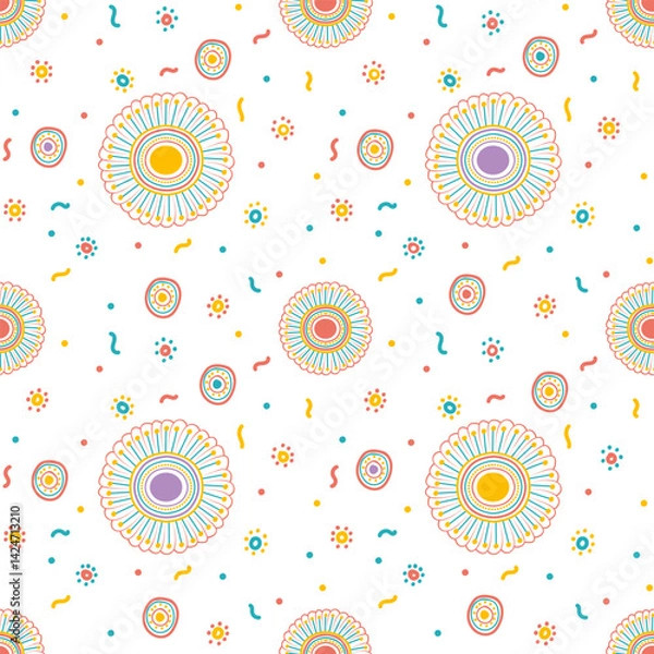 Fototapeta Seamless hand drawn floral daisy design. Daisy floral pattern swatch is included in the EPS10 file made in RGB color.