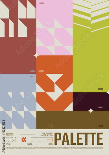 Fototapeta Modern abstract poster, Raster version of high quality and resolution, artwork with geometric postmodern shapes in brutalism aesthetics, minimalistic trendy bold composition, A4 futuristic graphic 4
