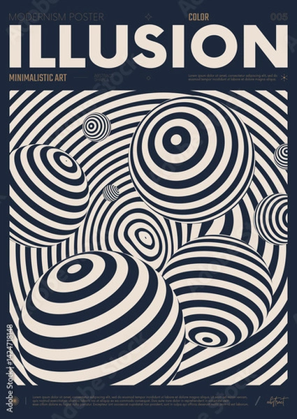 Fototapeta Modern abstract poster, Raster version of high quality and resolution, artwork with geometric postmodern shapes in brutalism aesthetics, minimalistic trendy bold composition, A4 futuristic graphic 5