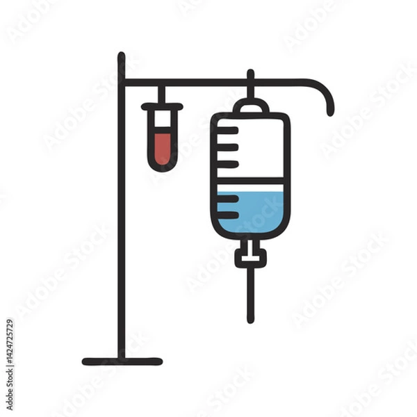 Obraz IV Drip Stand with Solution and Blood Sample