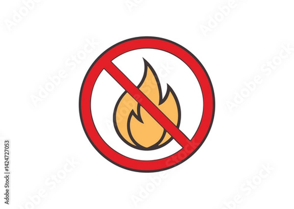 Fototapeta No Fire flame icon crossed in red circle Burn sign isolated on silhouette Vector
