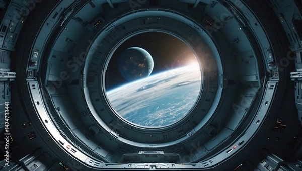Fototapeta Breathtaking view from a spaceship over planet masr