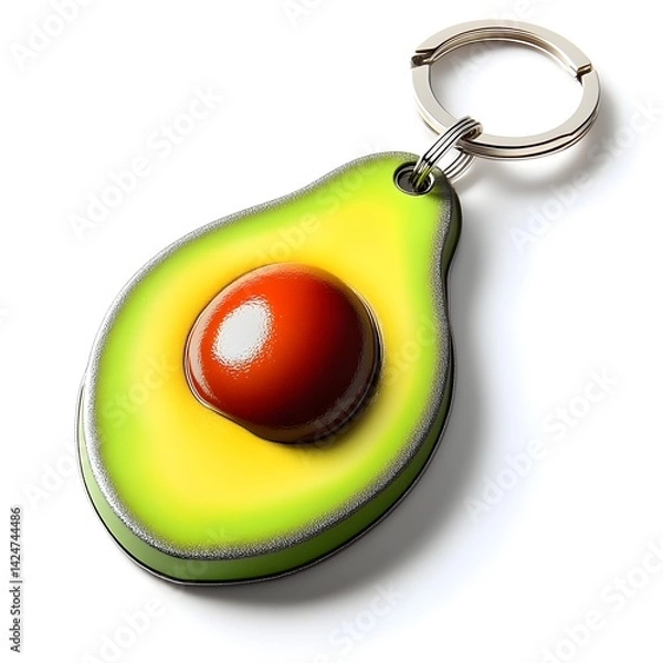 Obraz A charming avocado-shaped keychain with a realistic pit detail hangs from a silver metal perfect for avocado lovers.