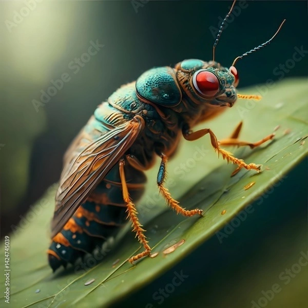 Obraz macro a insect on tree leaf 