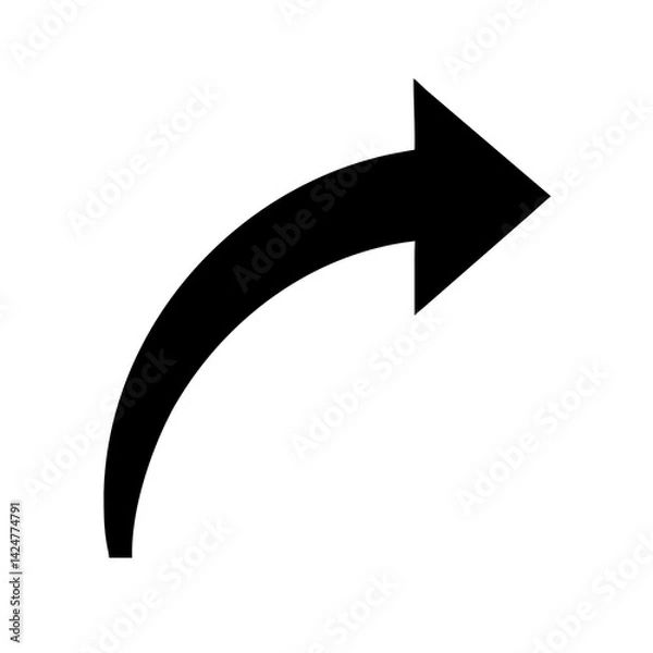 Fototapeta A black curved arrow pointing to the upper right corner on a white background in a simple design