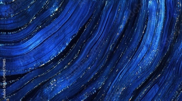Fototapeta Deep blue abstract swirls with gold accents.